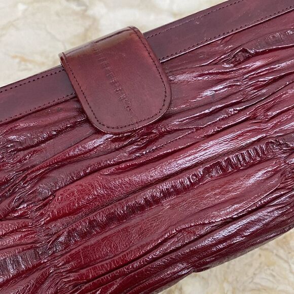 NEW! Vintage Eel Skin Large Wallet Burgundy Red - Picture 5 of 13